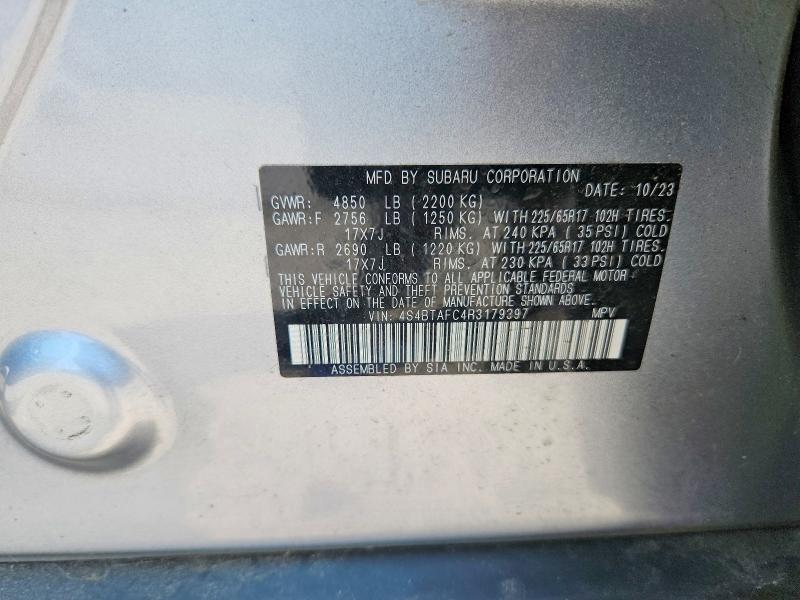 63694286 :رقم المزاد ، 4S4BTAFC4R3179397 vin ، 2024 Subaru Outback مزاد بيع