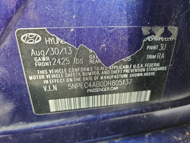 2013 Hyundai Sonata მანქანა იყიდება აუქციონზე, vin: 5NPEC4AB0DH805137, აუქციონის ნომერი: 67163346