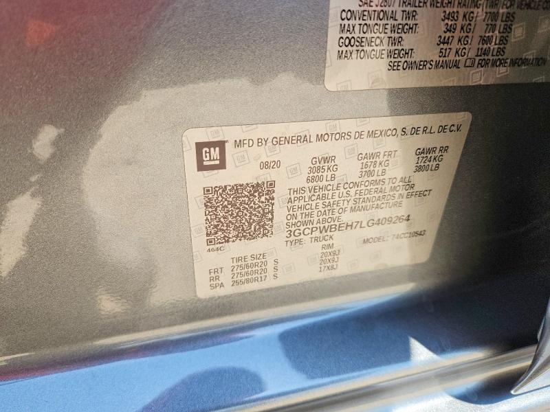 Продаж на аукціоні авто 2020 Chevrolet Silverado, vin: 3GCPWBEH7LG409264, номер лоту: 66652816