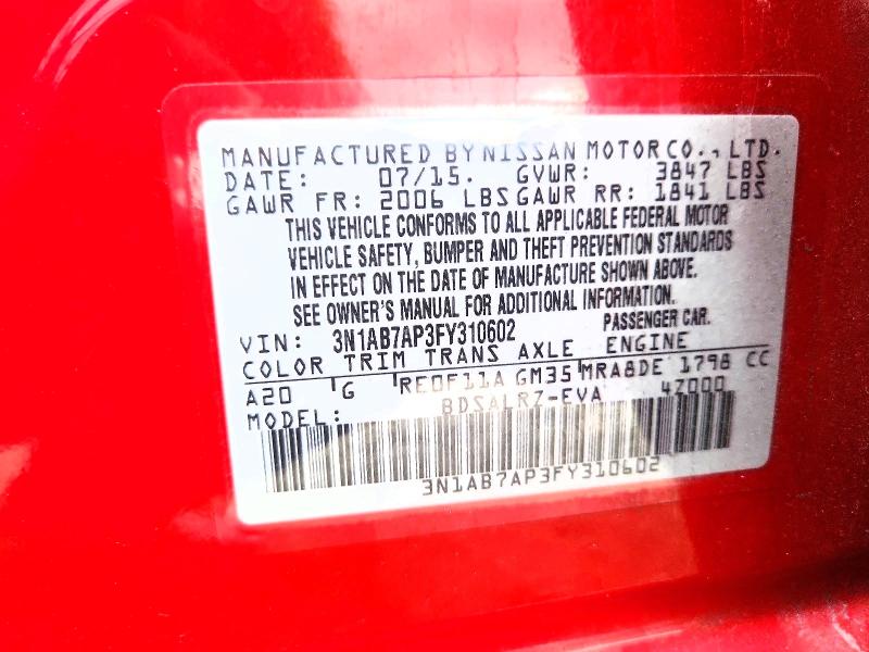 Продажа на аукционе авто 2015 Nissan Sentra, vin: 3N1AB7AP3FY310602, номер лота: 66974196