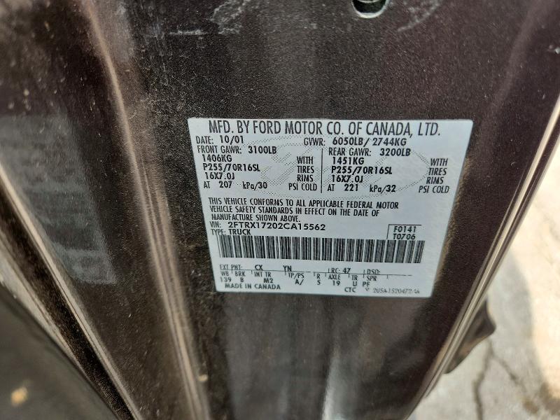 64727506 :رقم المزاد ، 2FTRX17202CA15562 vin ، 2002 Ford F150 مزاد بيع