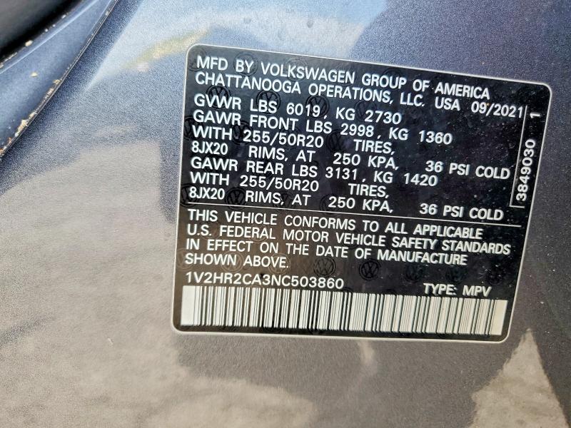 64977356 :رقم المزاد ، 1V2HR2CA3NC503860 vin ، 2022 Volkswagen Atlas مزاد بيع
