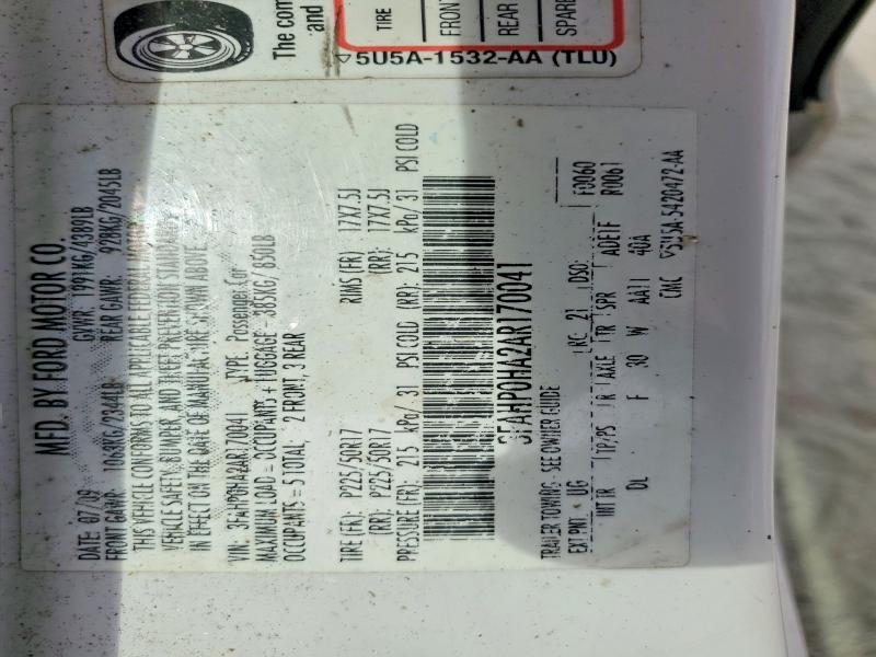66812386 :رقم المزاد ، 3FAHP0HA2AR170041 vin ، 2010 Ford Fusion مزاد بيع
