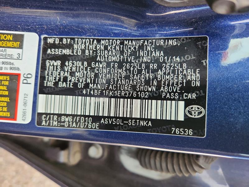 Продаж на аукціоні авто 2014 Toyota Camry, vin: 4T4BF1FK1ER376102, номер лоту: 64221386