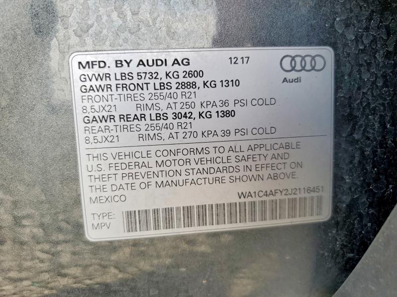 Продажа на аукционе авто 2018 Audi Sq5, vin: WA1C4AFY2J2116451, номер лота: 66288036