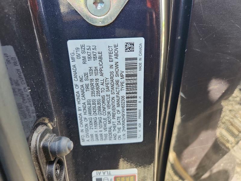 2019 Honda Cr-v მანქანა იყიდება აუქციონზე, vin: 2HKRW2H91KH632306, აუქციონის ნომერი: 66795176