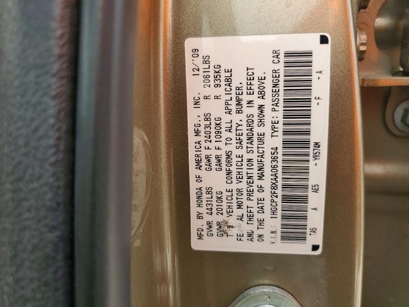 Продаж на аукціоні авто 2010 Honda Accord, vin: 1HGCP2F8XAA063654, номер лоту: 64453416