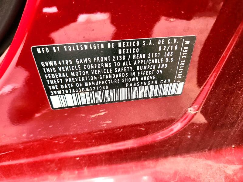 64634896 :رقم المزاد ، 3VW267AJ3GM321039 vin ، 2016 Volkswagen Jetta مزاد بيع
