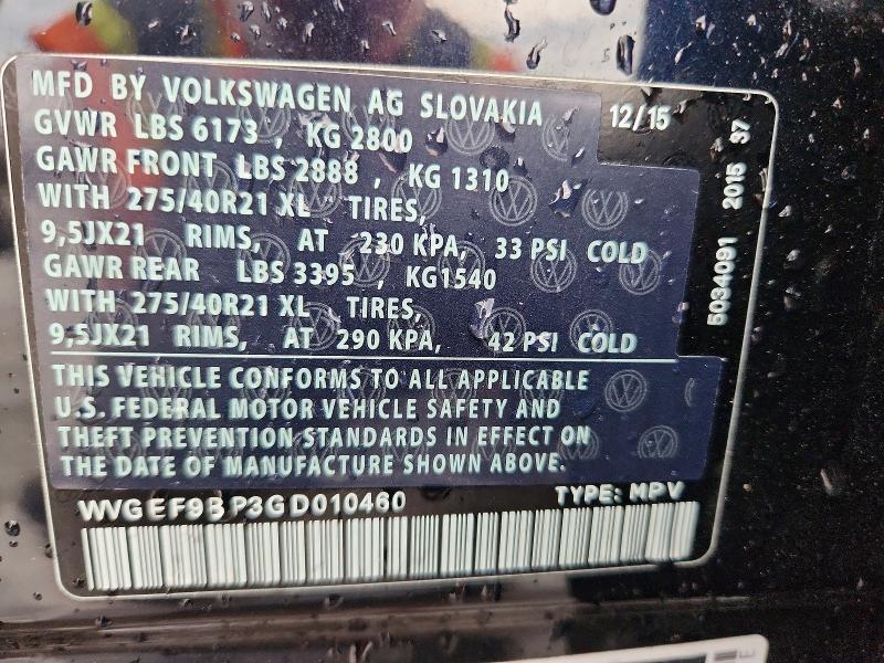 Aukcja sprzedaży 2016 Volkswagen Touareg, vin: WVGEF9BP3GD010460, numer aukcji: 65693576