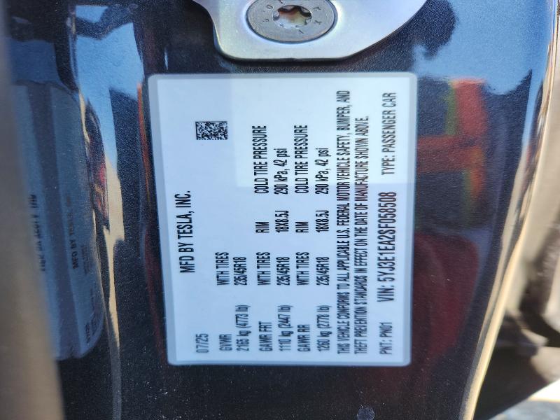 2025 Tesla Model 3 მანქანა იყიდება აუქციონზე, vin: 5YJ3E1EA2SF058508, აუქციონის ნომერი: 64512116