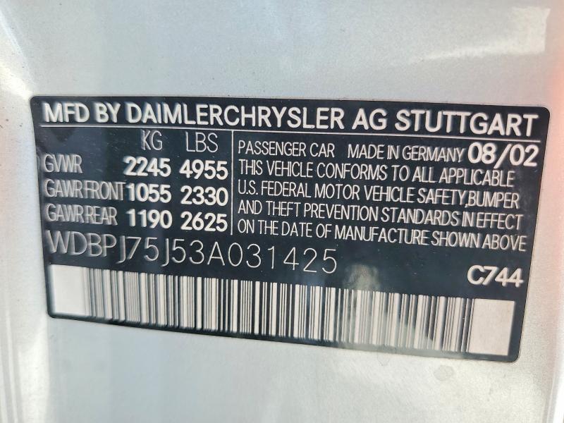Продаж на аукціоні авто 2003 Mercedes-benz Cl, vin: WDBPJ75J53A031425, номер лоту: 65991096