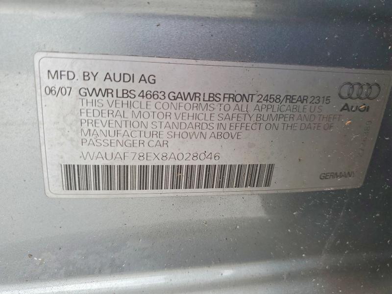 Aukcja sprzedaży 2008 Audi A4, vin: WAUAF78EX8A028046, numer aukcji: 66047746