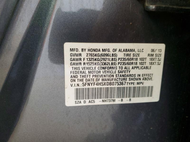 Продажа на аукционе авто 2013 Honda Pilot, vin: 5FNYF4H5XDB075367, номер лота: 66276346
