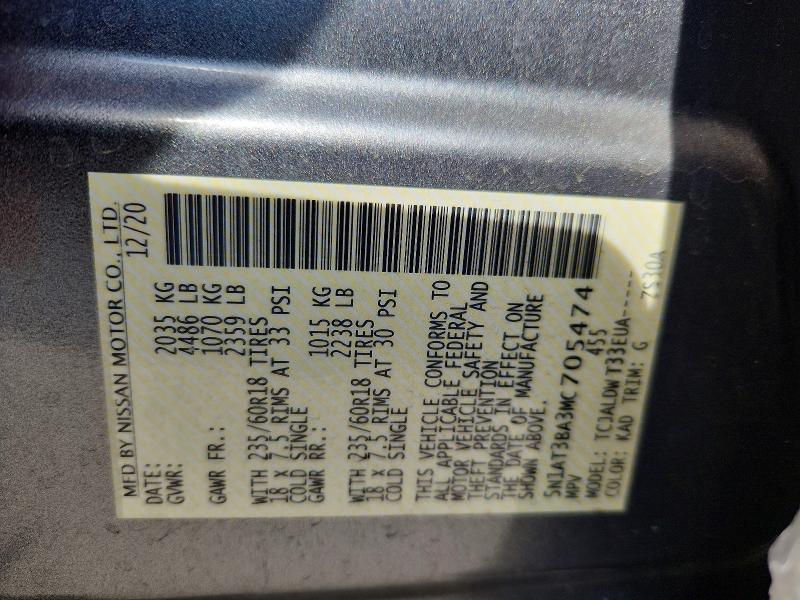 66516416 :رقم المزاد ، 5N1AT3BA3MC705474 vin ، 2021 Nissan Rogue مزاد بيع