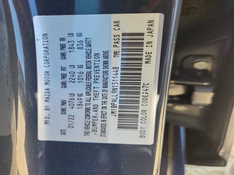 2022 Mazda 3 მანქანა იყიდება აუქციონზე, vin: JM1BPALL9N1511448, აუქციონის ნომერი: 64505146
