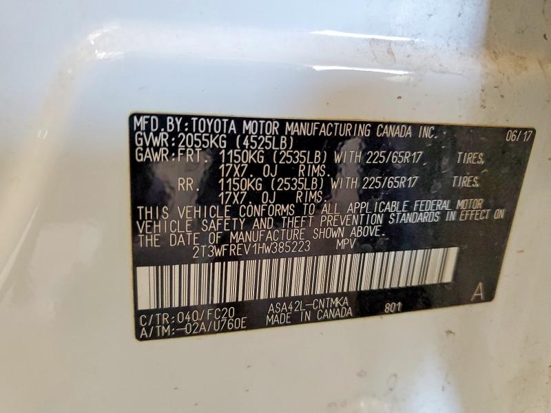 Aukcja sprzedaży 2017 Toyota Rav4, vin: 2T3WFREV1HW385223, numer aukcji: 66448546