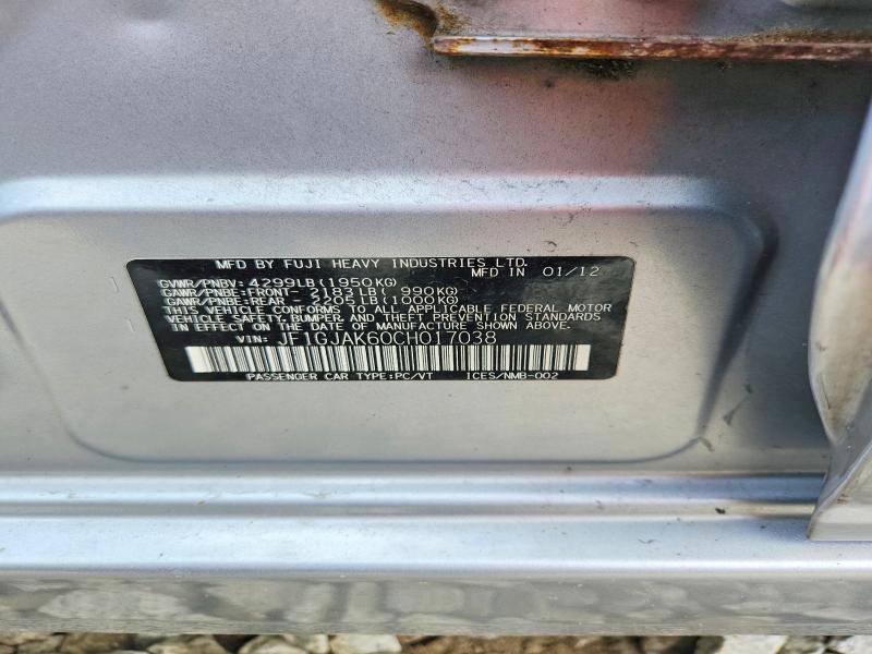 2012 Subaru Impreza მანქანა იყიდება აუქციონზე, vin: JF1GJAK60CH017038, აუქციონის ნომერი: 64478266