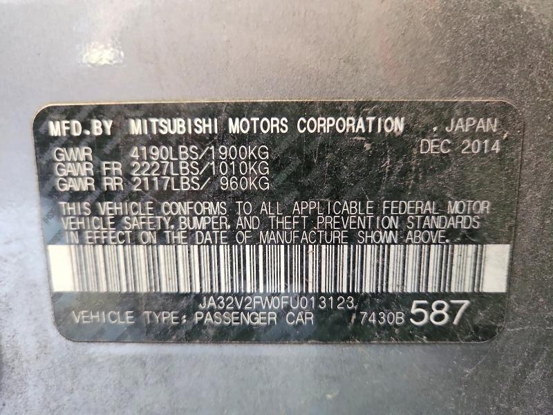2015 Mitsubishi Lancer მანქანა იყიდება აუქციონზე, vin: JA32V2FW0FU013123, აუქციონის ნომერი: 65082516