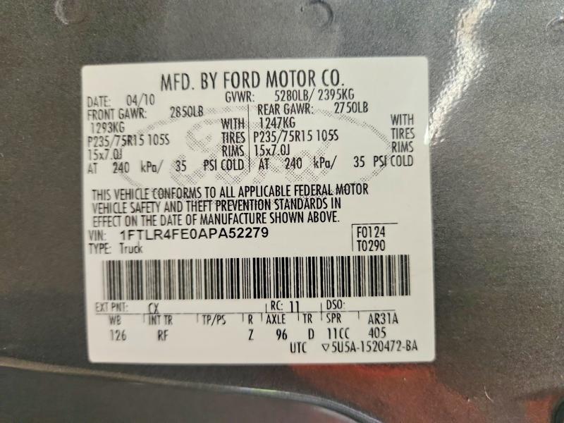 Auction sale of the 2010 Ford Ranger, vin: 1FTLR4FE0APA52279, lot number: 65874276