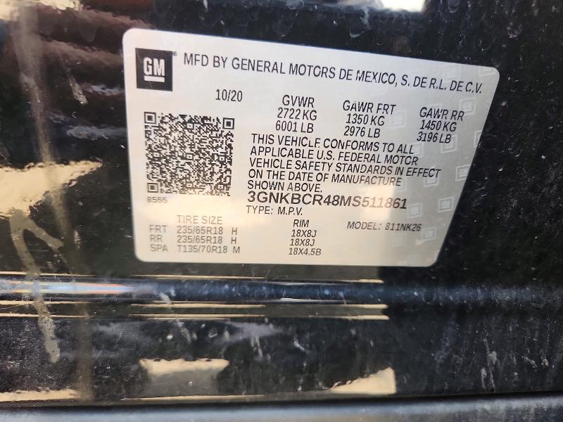 Aukcja sprzedaży 2021 Chevrolet Blazer, vin: 3GNKBCR48MS511861, numer aukcji: 63808566