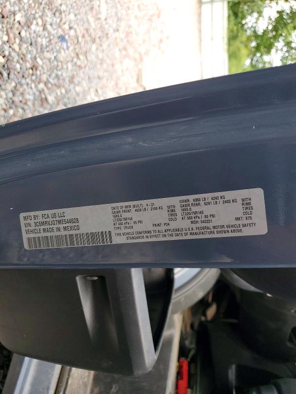 Продаж на аукціоні авто 2021 Ram Promaster 3500, vin: 3C6MRVJG7ME544628, номер лоту: 62519346