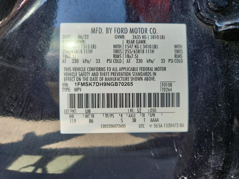 Aukcja sprzedaży 2022 Ford Explorer, vin: 1FMSK7DH9NGB70265, numer aukcji: 63297306