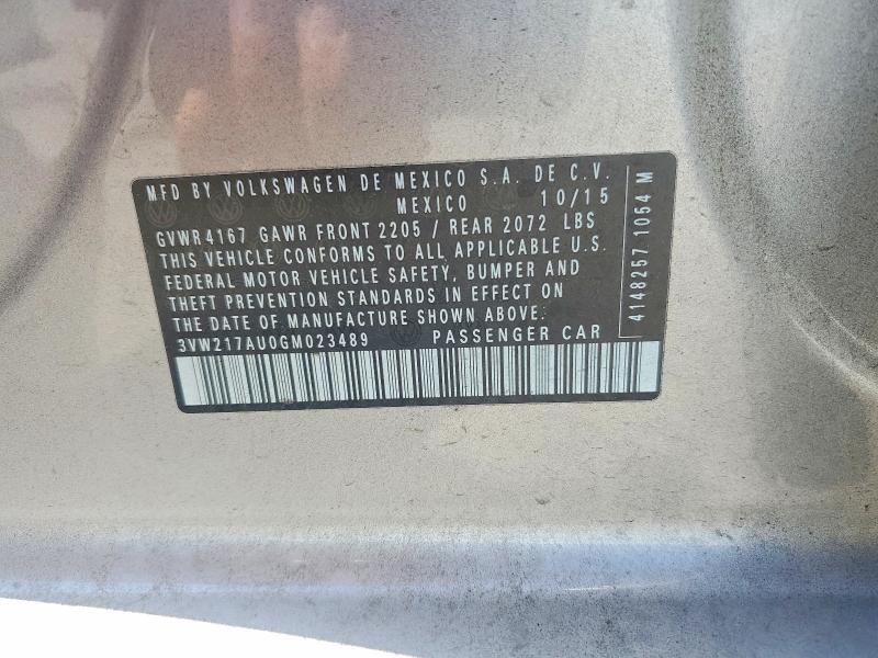 65728576 :رقم المزاد ، 3VW217AU0GM023489 vin ، 2016 Volkswagen Golf مزاد بيع