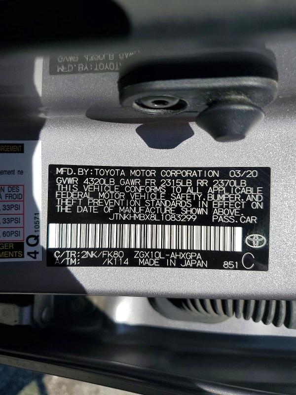 62627536 :رقم المزاد ، JTNKHMBX8L1083299 vin ، 2020 Toyota C-hr مزاد بيع