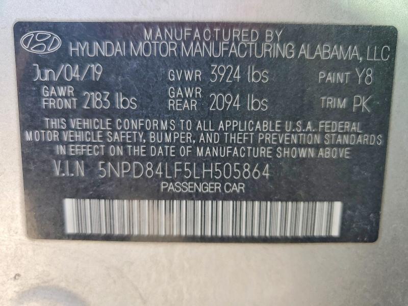 66713056 :رقم المزاد ، 5NPD84LF5LH505864 vin ، 2020 Hyundai Elantra مزاد بيع
