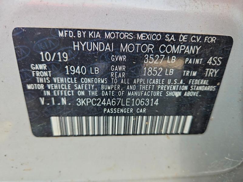 Aukcja sprzedaży 2020 Hyundai Accent, vin: 3KPC24A67LE106314, numer aukcji: 64487556