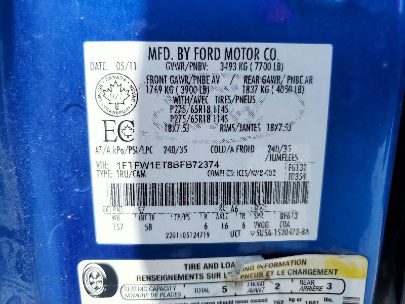 Aukcja sprzedaży 2011 Ford F150, vin: 1FTFW1ET8BFB72374, numer aukcji: 63261516