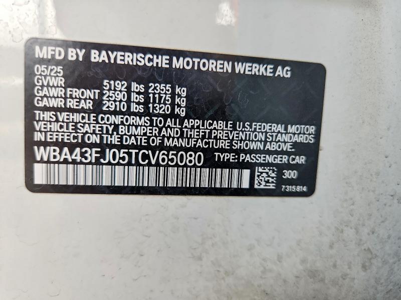 64131056 :رقم المزاد ، WBA43FJ05TCV65080 vin ، 2026 Bmw 530 مزاد بيع