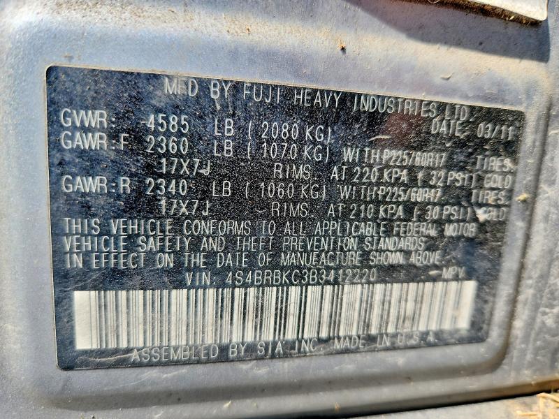 2011 Subaru Outback მანქანა იყიდება აუქციონზე, vin: 4S4BRBKC3B3412220, აუქციონის ნომერი: 66476826