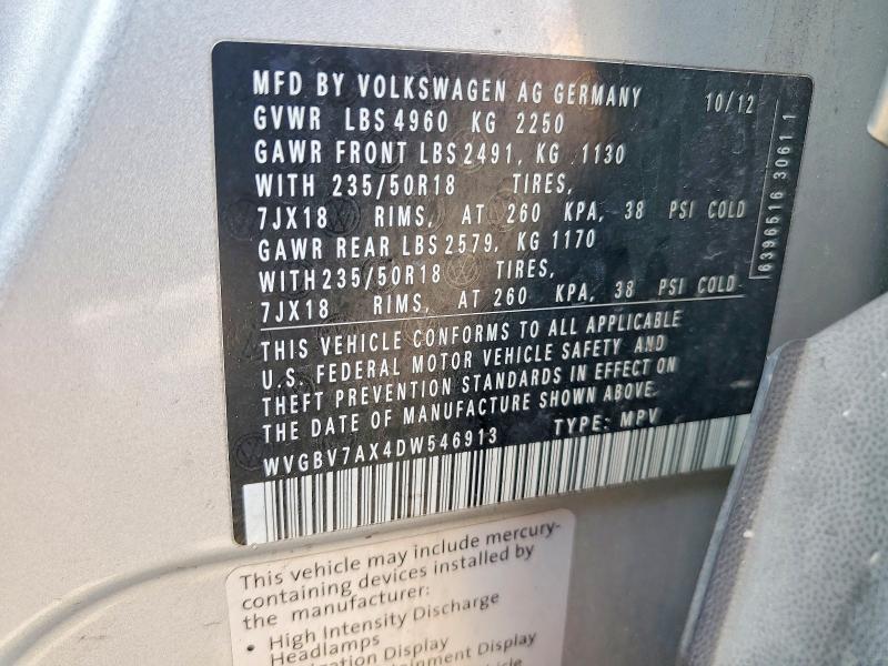 2013 Volkswagen Tiguan მანქანა იყიდება აუქციონზე, vin: WVGBV7AX4DW546913, აუქციონის ნომერი: 65281026