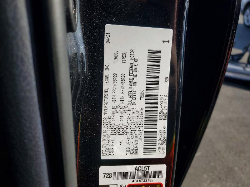 63768296 :رقم المزاد ، 5TFAY5F15MX011616 vin ، 2021 Toyota Tundra مزاد بيع