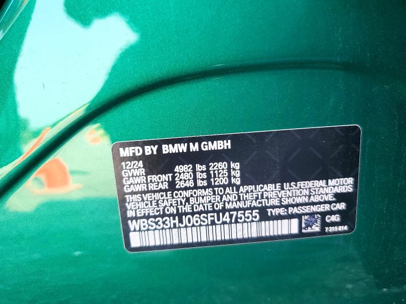Продаж на аукціоні авто 2025 Bmw M3, vin: WBS33HJ06SFU47555, номер лоту: 64689826