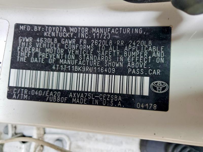 66216946 :رقم المزاد ، 4T1T11BK9RU116409 vin ، 2024 Toyota Camry مزاد بيع