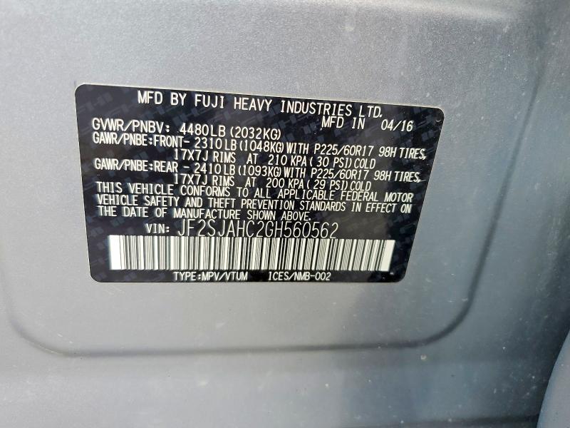 63114216 :رقم المزاد ، JF2SJAHC2GH560562 vin ، 2016 Subaru Forester مزاد بيع