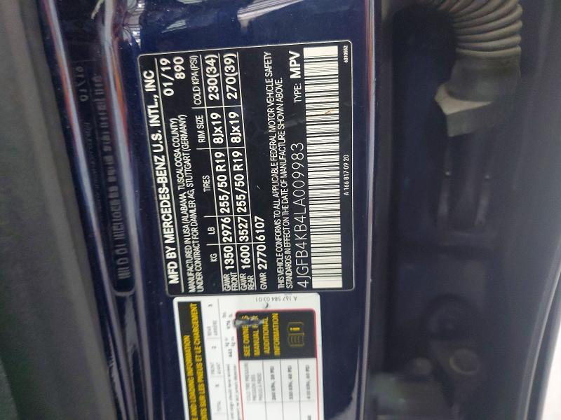Aukcja sprzedaży 2020 Mercedes-benz Gle, vin: 4JGFB4KB4LA009983, numer aukcji: 65276286