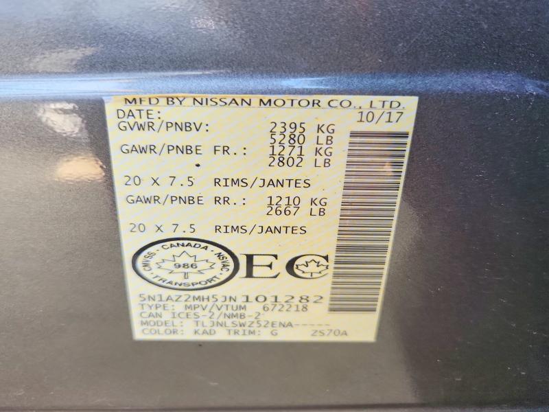 65495736 :رقم المزاد ، 5N1AZ2MH5JN101282 vin ، 2018 Nissan Murano مزاد بيع