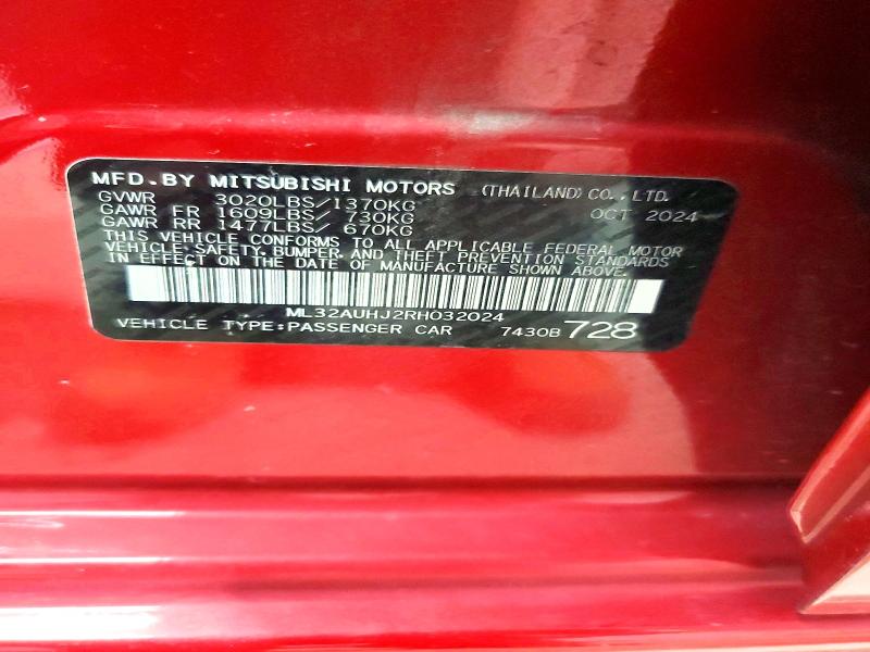 65523206 :رقم المزاد ، ML32AUHJ2RH032024 vin ، 2024 Mitsubishi Mirage مزاد بيع