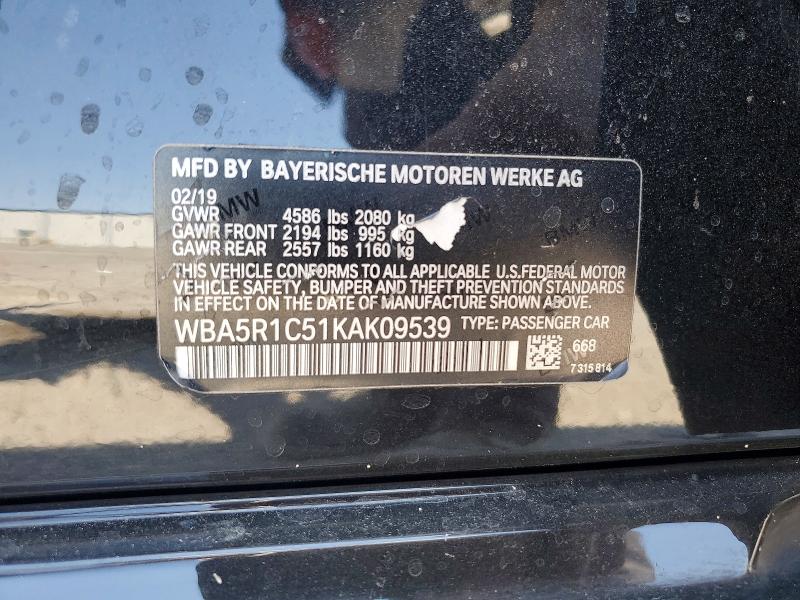 64425736 :رقم المزاد ، WBA5R1C51KAK09539 vin ، 2019 Bmw 330i مزاد بيع