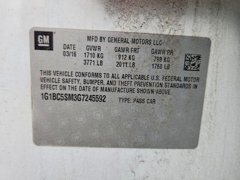 66842336 :رقم المزاد ، 1G1BC5SM3G7245592 vin ، 2016 Chevrolet Cruze مزاد بيع