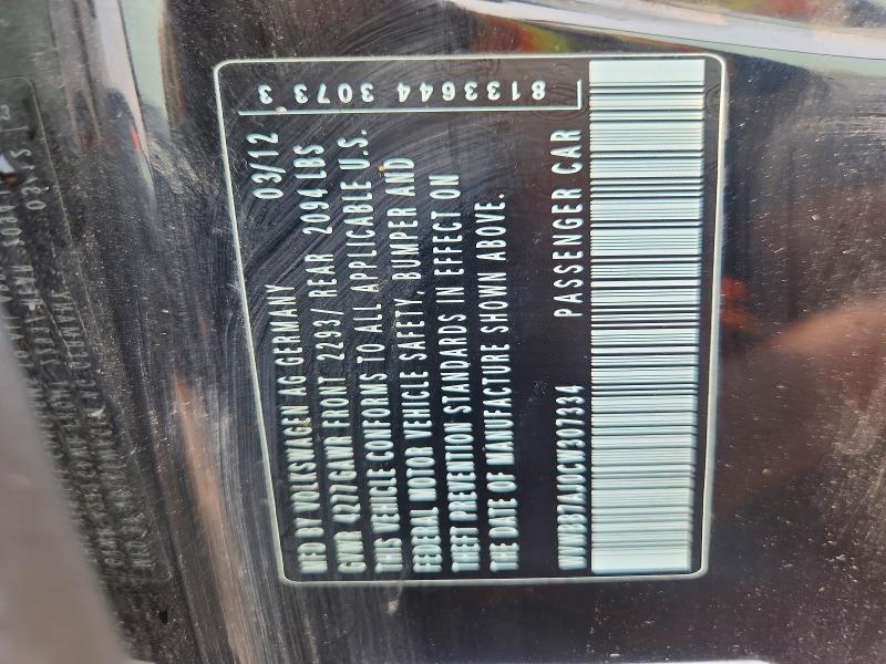 64546496 :رقم المزاد ، WVWBB7AJ0CW307334 vin ، 2012 Volkswagen Golf مزاد بيع