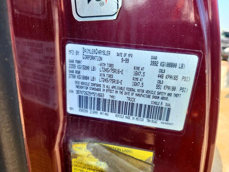 Aukcja sprzedaży 2000 Dodge Ram 2500, vin: 3B7KF26Z9YM210663, numer aukcji: 66826996