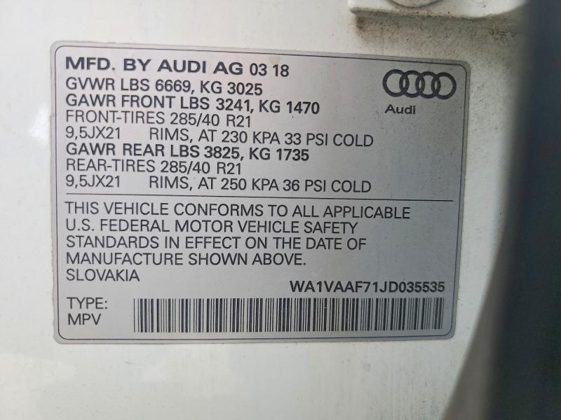 Aukcja sprzedaży 2018 Audi Q7, vin: WA1VAAF71JD035535, numer aukcji: 65870646