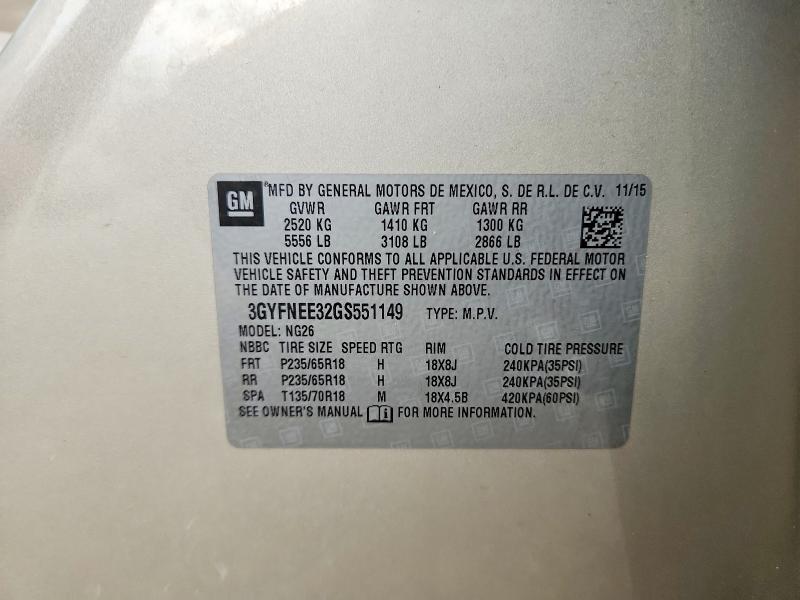 65148436 :رقم المزاد ، 3GYFNEE32GS551149 vin ، 2016 Cadillac Srx مزاد بيع