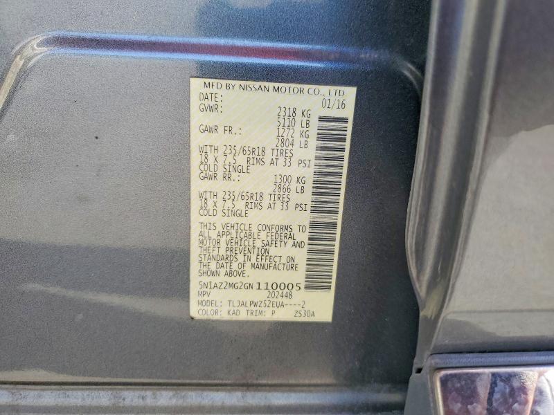 Aukcja sprzedaży 2016 Nissan Murano, vin: 5N1AZ2MG2GN110005, numer aukcji: 65468686