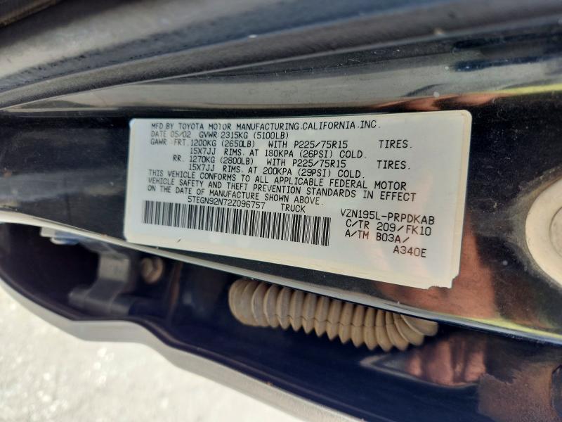 2002 Toyota Tacoma მანქანა იყიდება აუქციონზე, vin: 5TEGN92N72Z096757, აუქციონის ნომერი: 64593886