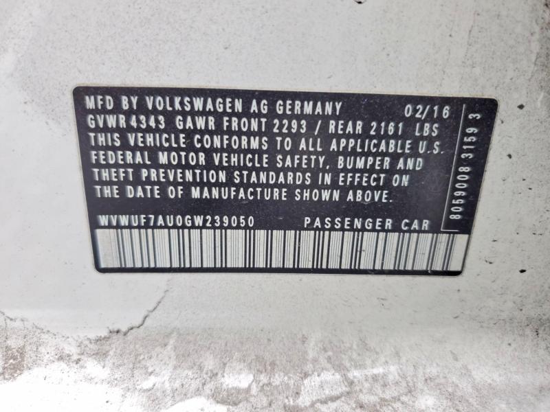 2016 Volkswagen Golf R მანქანა იყიდება აუქციონზე, vin: WVWUF7AU0GW239050, აუქციონის ნომერი: 63191906